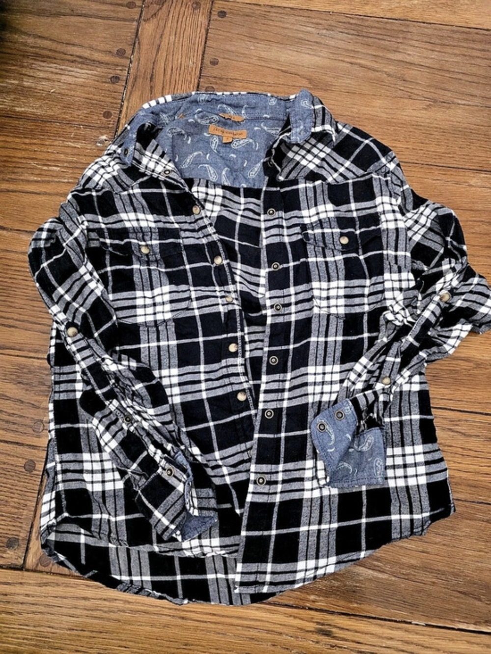 BEA Jachs Girlfriend  Plaid Button Down in Black & White Size Small Like New